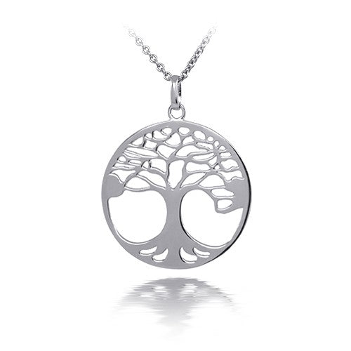 Tree of life necklace with intricate tree inside of circle.