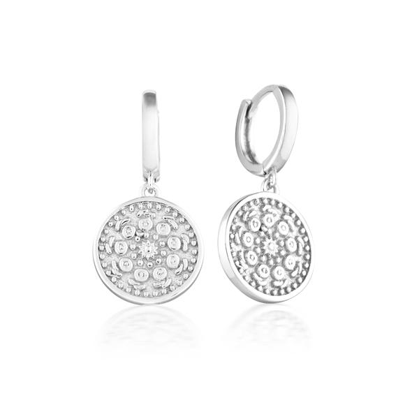 Sterling Silver Patterned Circle Drop Earrings