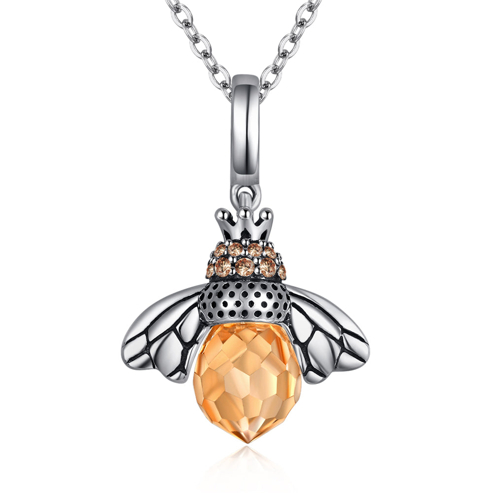 A intricate 3D bee necklace in sterling silver with a stunning crystal stone for her back.