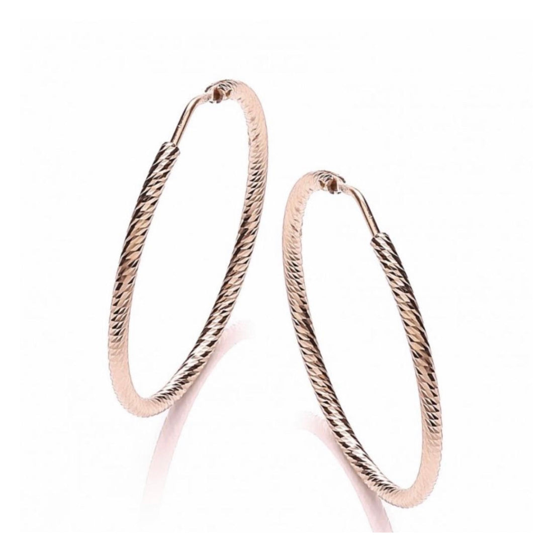 Rose Gold 35 mm Hoop Diamond Cut Earrings.