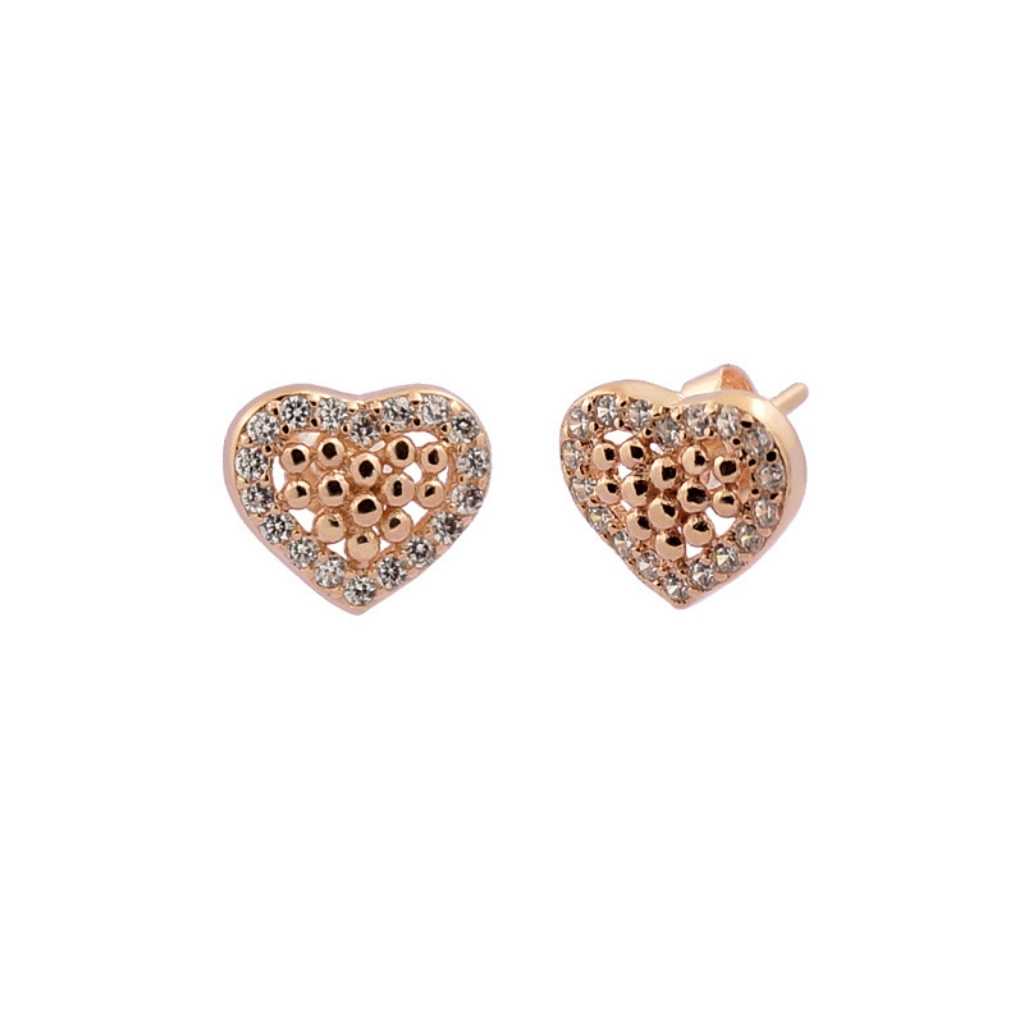 Rose Gold Love Heart Studs in centre tiny balls.