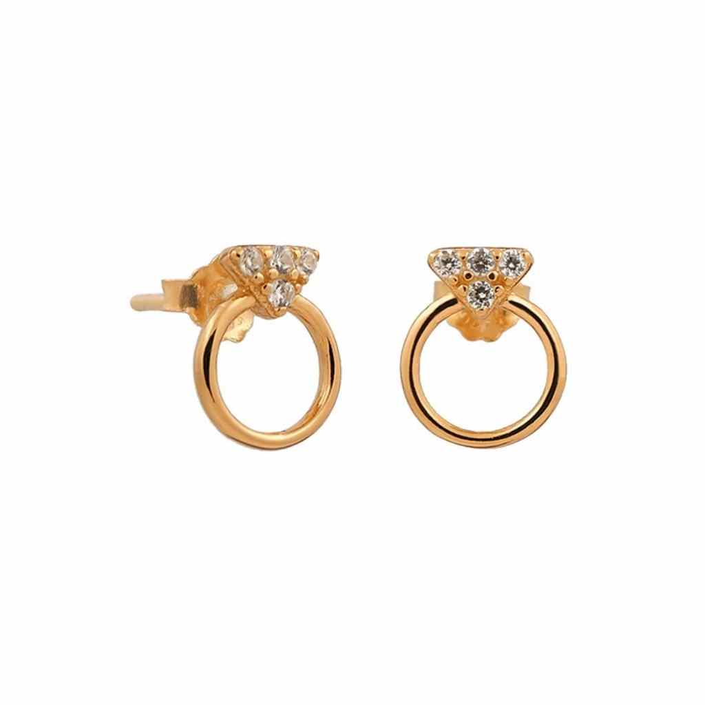 Small circle stud earrings with triangle encrusted with Cubic zirconia stones.