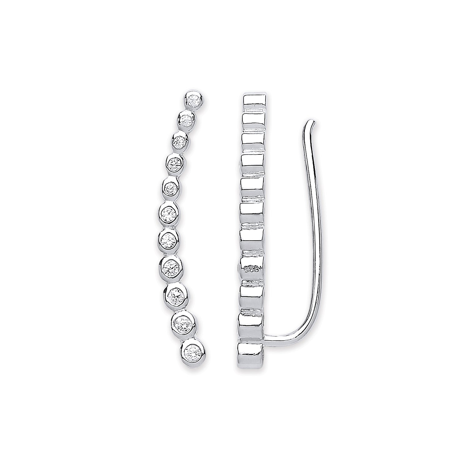 Sterling Silver Circle Diamante Line Climber Earrings