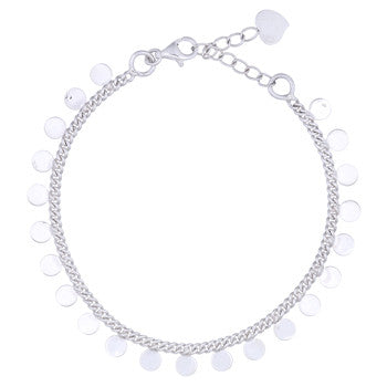 Finest 925 bracelet with 22 shiny disc charms attached with a high polish finish.