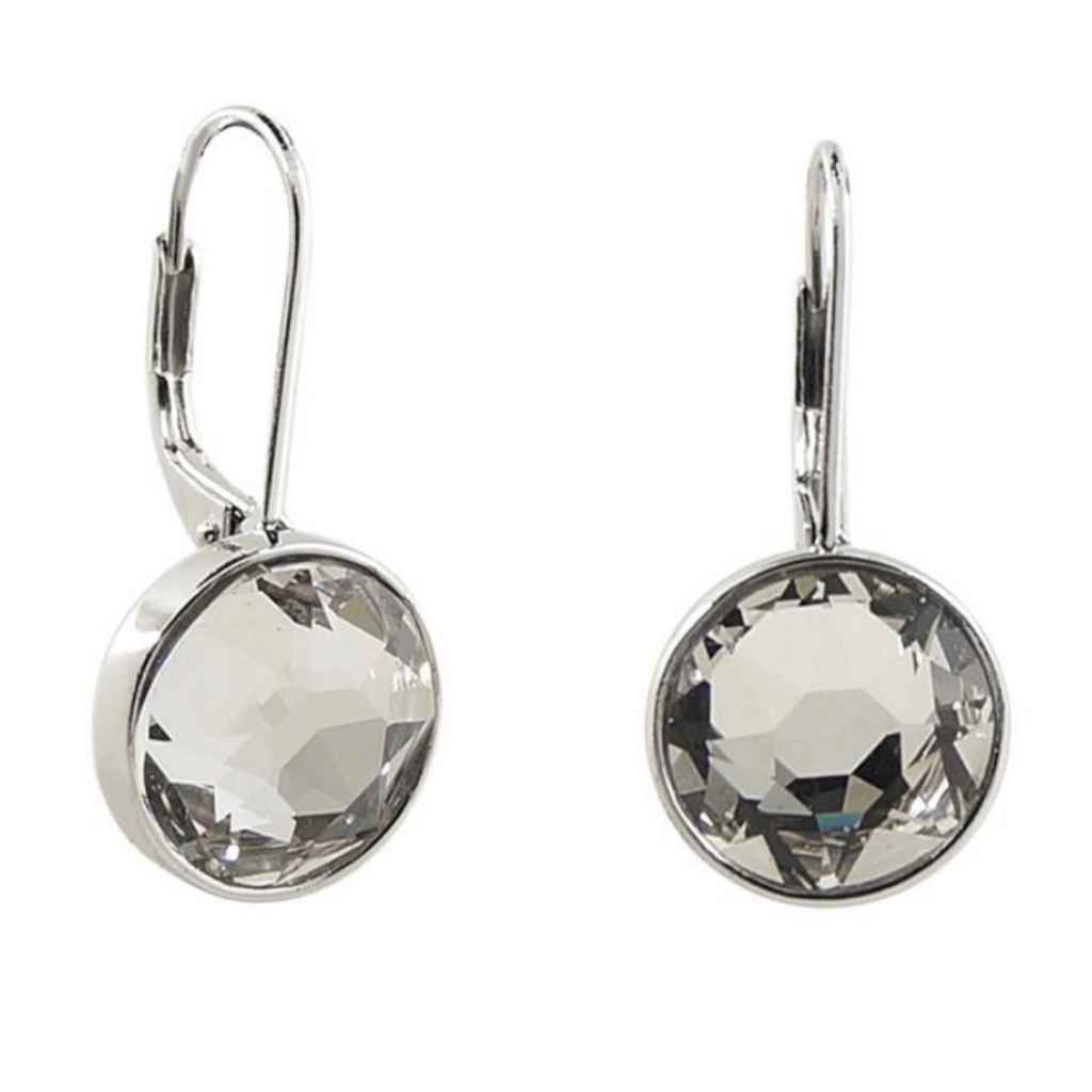 Large Circle Cubic Zirconia Stoned Lever-Back Earrings.