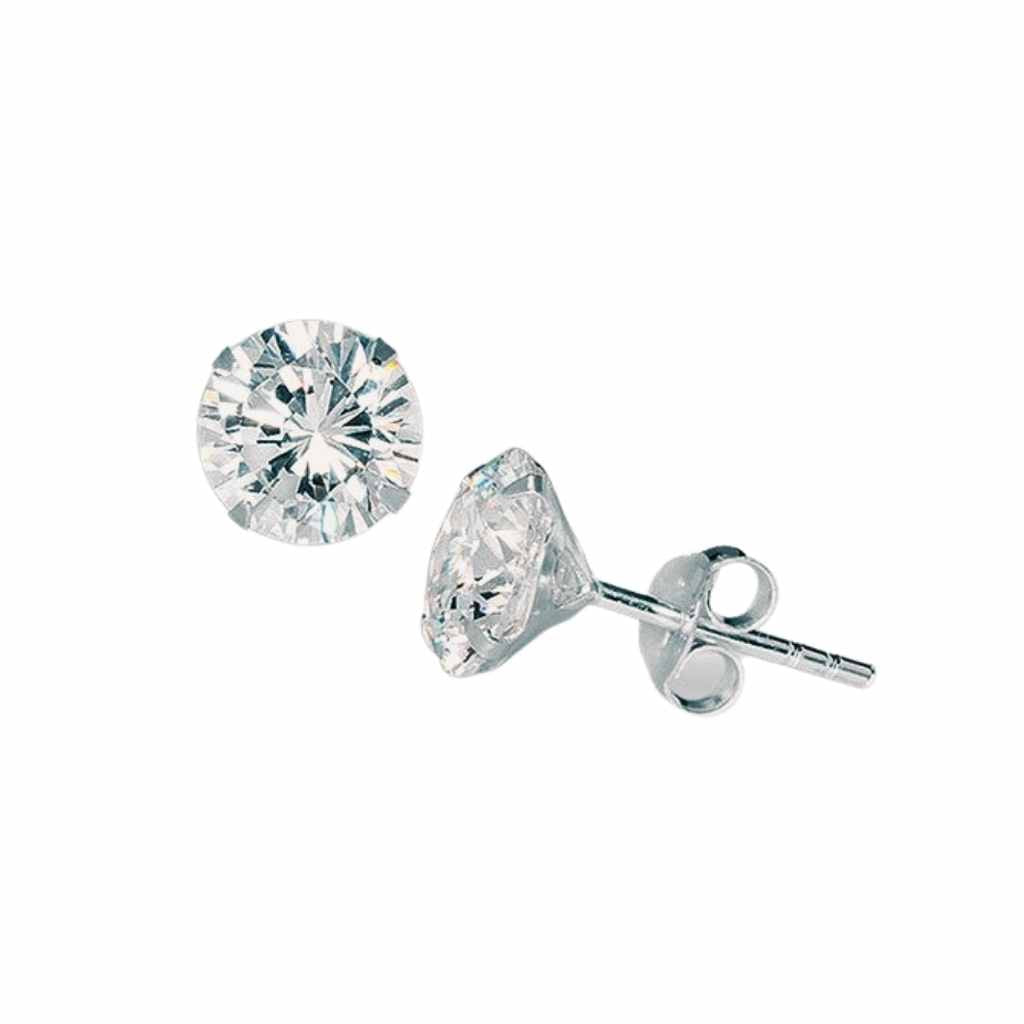 Sparkling Sterling Silver 6mm Cubic Zirconia stud earrings. 