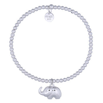 Bead stretch bracelet featuring an elephant charm. A quality bracelet with high polish finish.