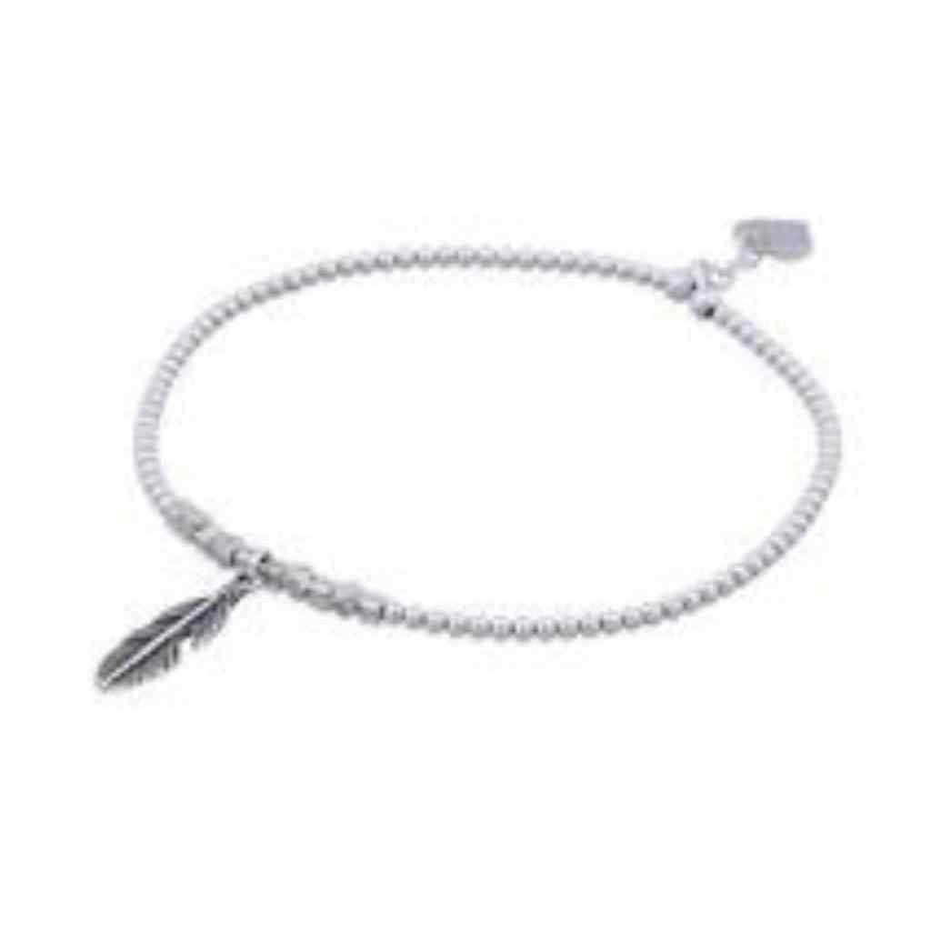 Bead stretch bracelet with a feather charm in Sterling Silver.