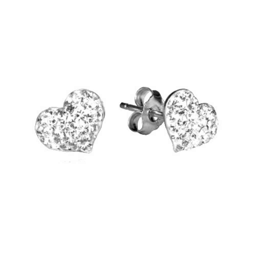 Diamante puffed heart stud sparkling earrings.