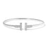A sophisticated sterling silver bangle with two T shape ends that are encrusted with sparkling cubic zirconia stones.