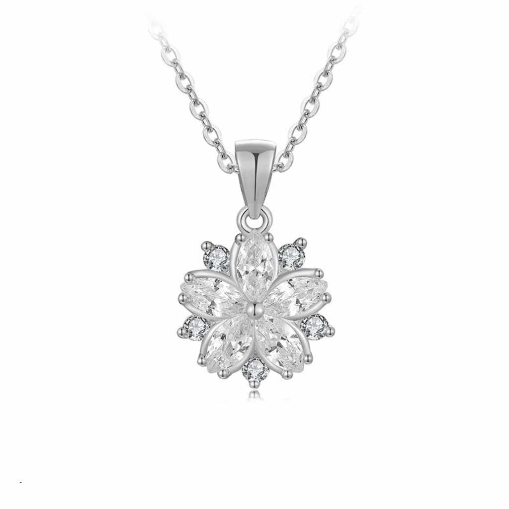 Sterling Silver flower necklace with stunning sparking CZ stones creating the flower.