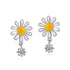 Daisy stud earrings with a drop attached sparkling cubic zirconia stone.