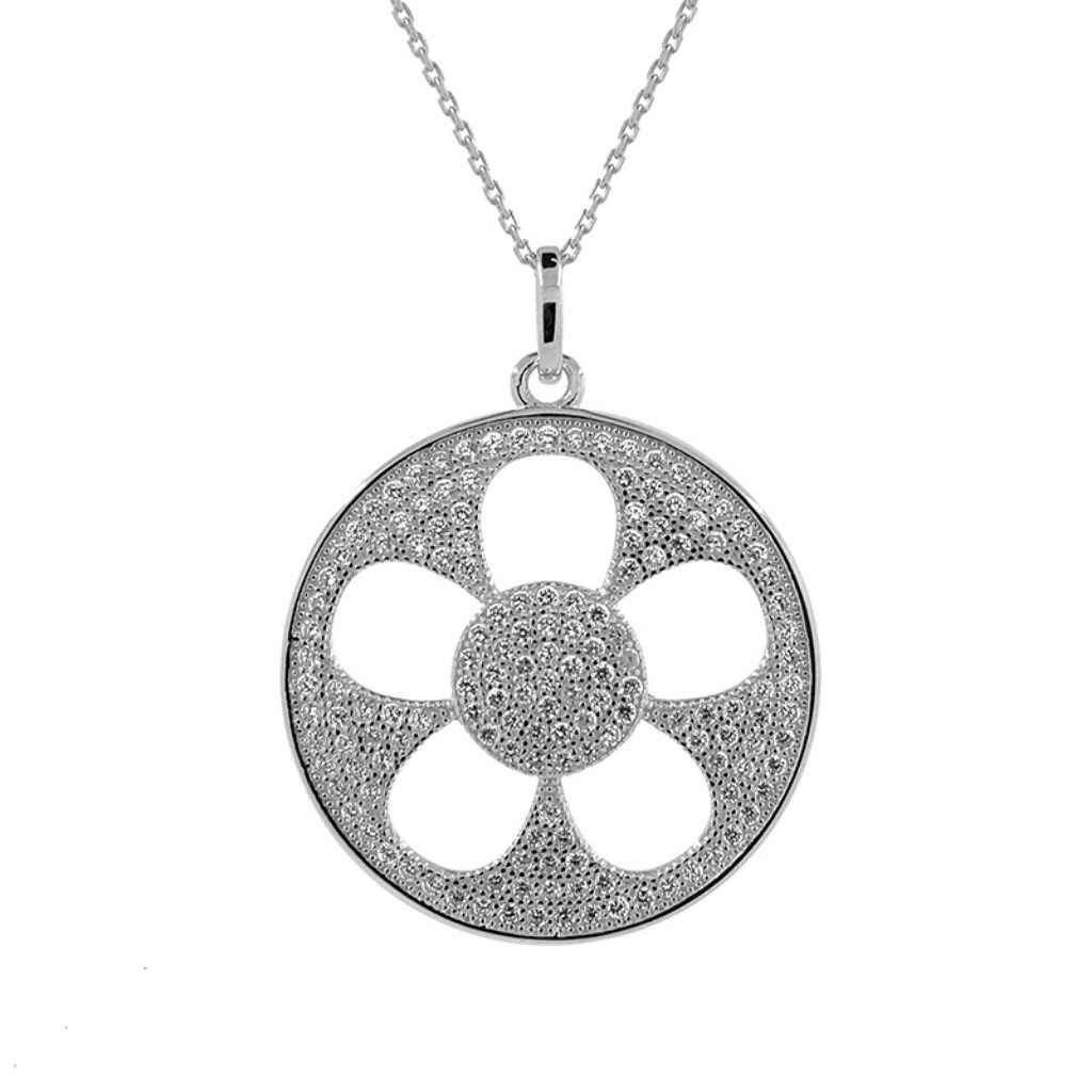 Sterling Silver Diamante Flower Necklace