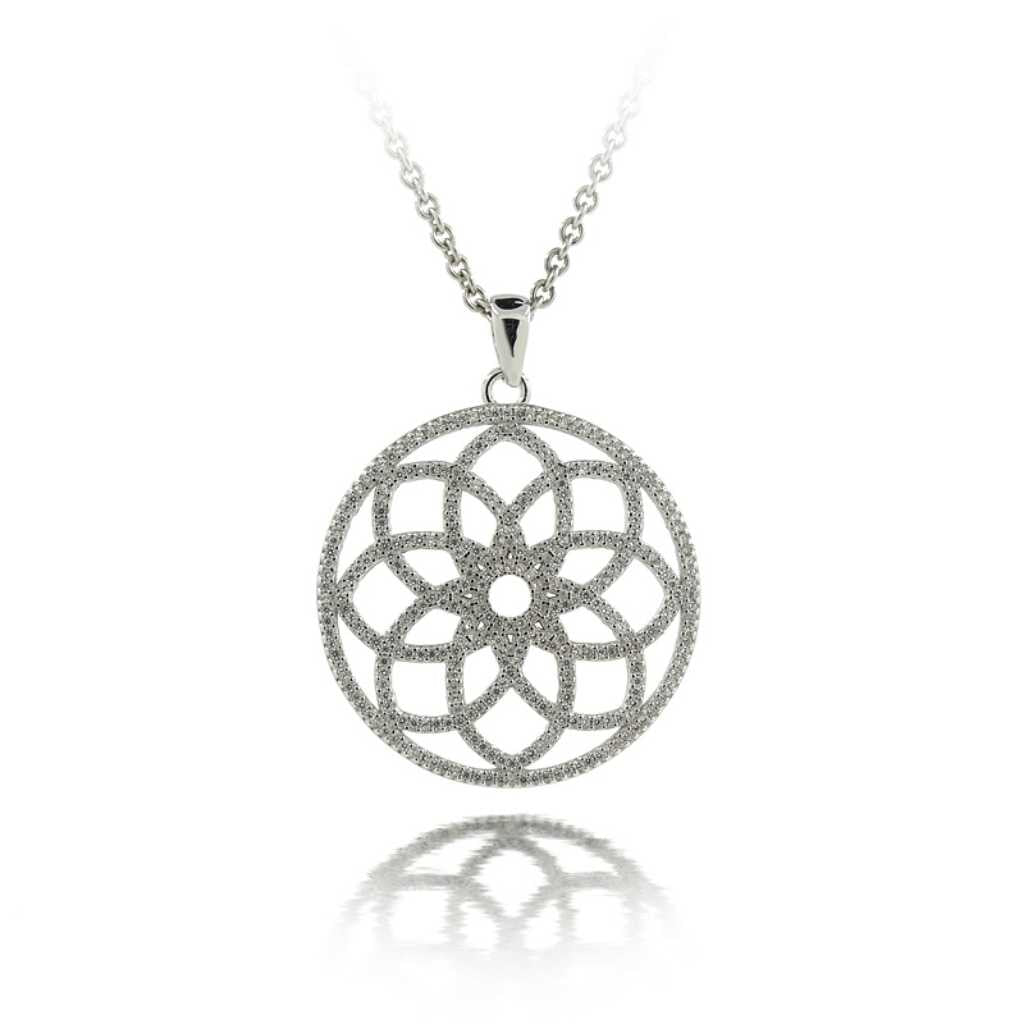 Sterling Silver Geometric Circle Pendant Encrusted with Sparkling CZ Stones
