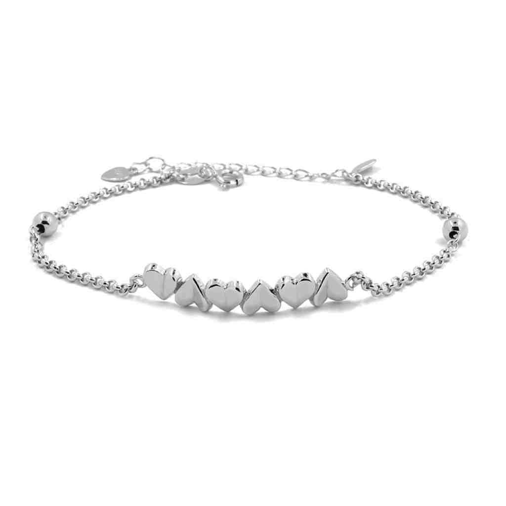 Love heart bracelet featuring six love hearts crafted in sterling silver with polish finish.