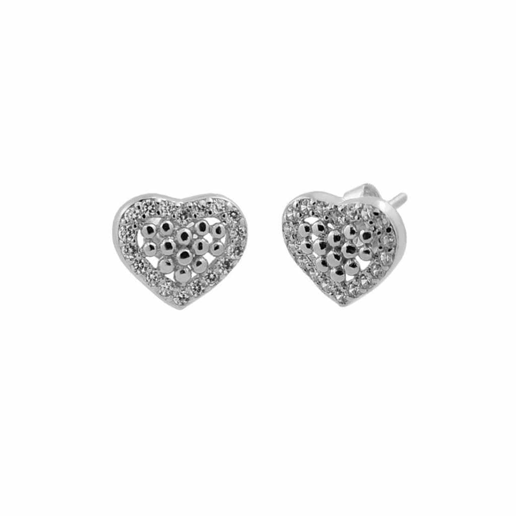 Sterling Silver Earrings Shape of Love Heart Tiny Balls in Centre.