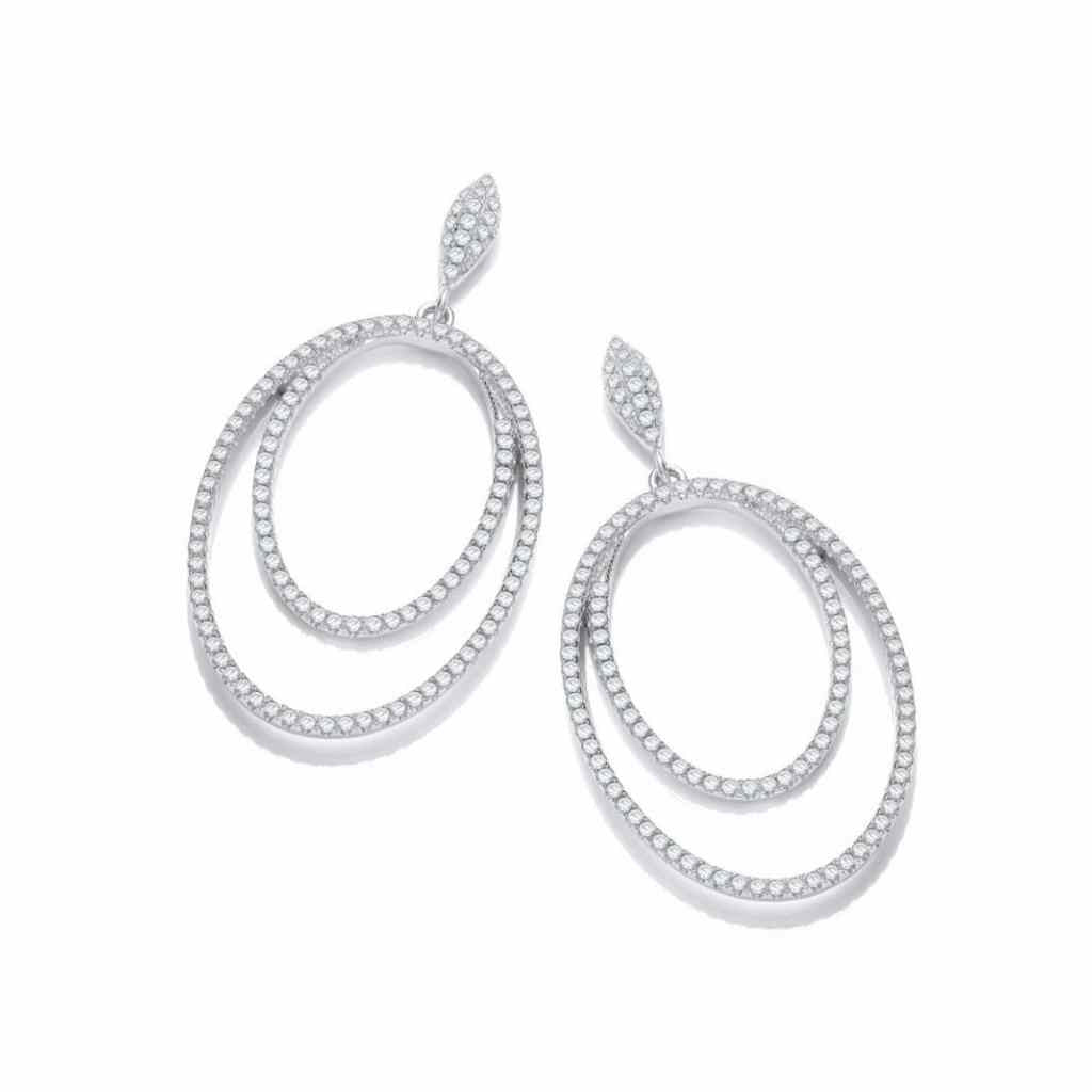 Sterling Silver Oval within an oval earrings encrusted with CZ Stones.