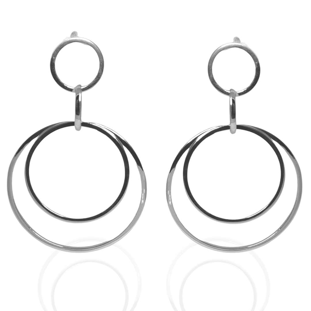 Sterling Silver two large circles interlocking earrings with a high polish finish.