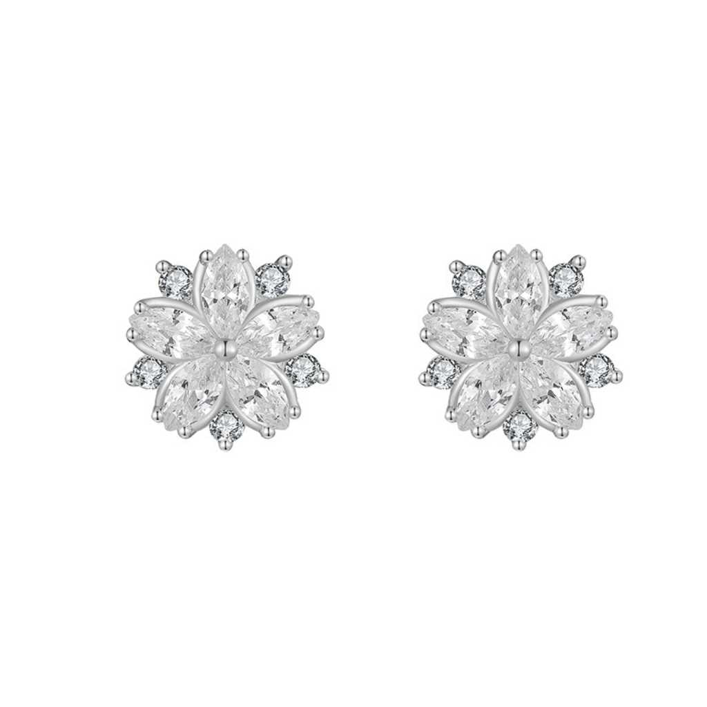 Sparkling Cubic Zirconia stones in flower design stud earrings.