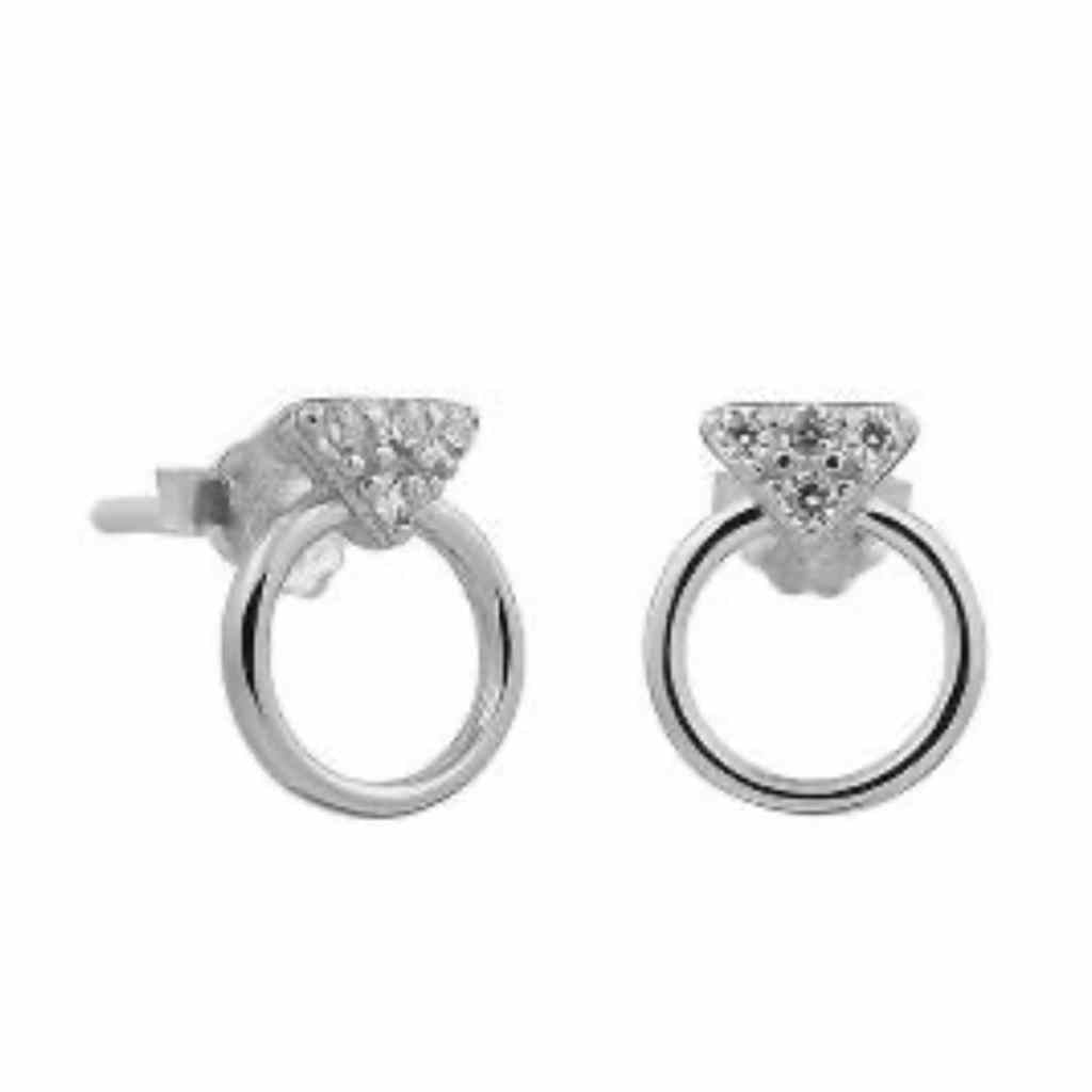 Cute circle stud earrings with small triangle encrusted Cubic zirconia stones.