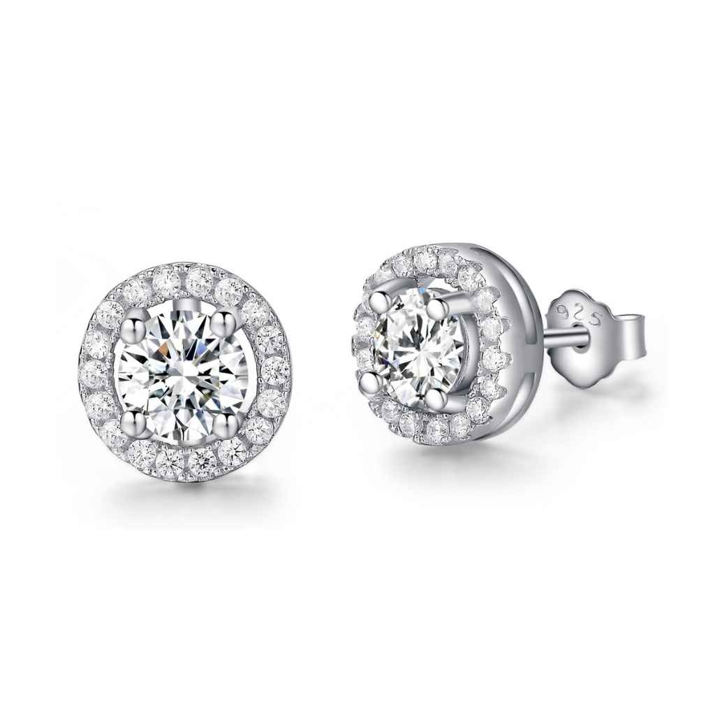 Circle earrings featuring CZ centre stone with small stones surrounding.