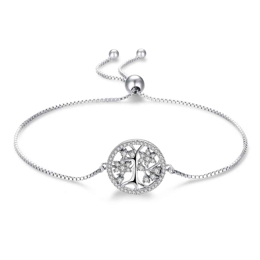 Circle tree of life encrusted with CZ adjustable bracelet.