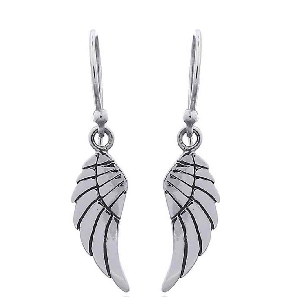 Angel wing Earrings with intricate detail.