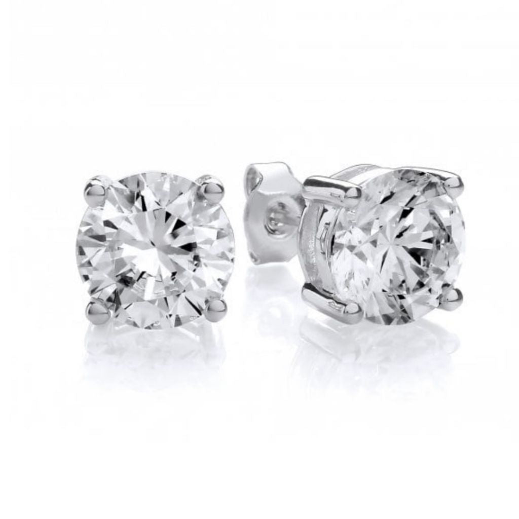 Sterling Silver Solitaire Stud Earrings Brilliant Shine.