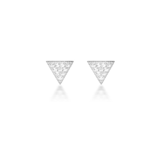 Triangle stud earrings sparking with encrusted cubic zirconia stones. Made from Sterling Silver.