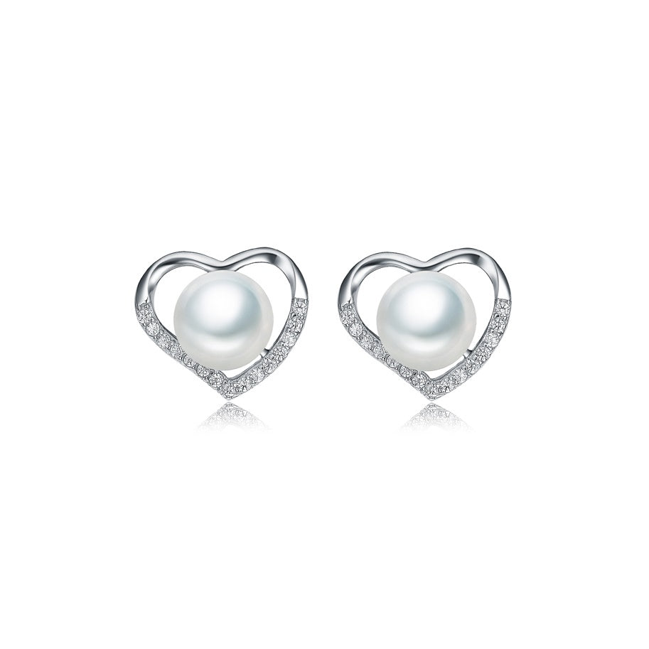 Sterling Silver Fresh Water Pearl Heart Stud