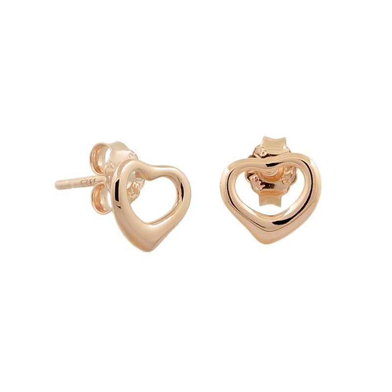 Sterling Silver Rose Gold Classic Open Heart Stud