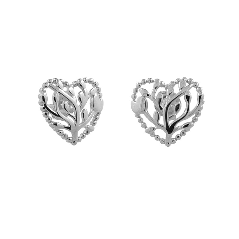 Sterling Silver Heart Tree of Life Studs