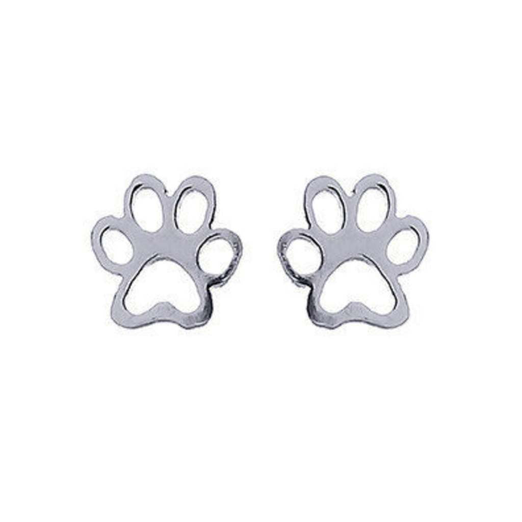 Dog or animal paw stud earrings with high polish finish in sterling silver