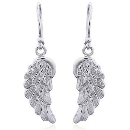 Sterling silver angel wing earrings on a french hoop . A quality pair of hand-finished earrings.