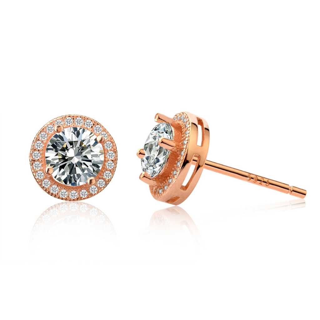 Rose Gold Stud Earrings with sparking centre cubic zirconia stone