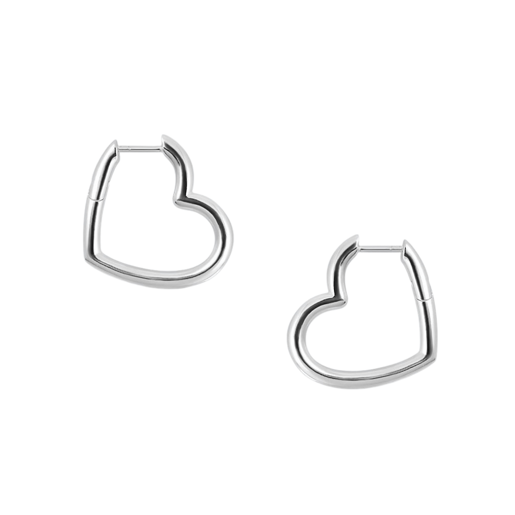 Sterling silver open heart hoop earrings with a high polish finish