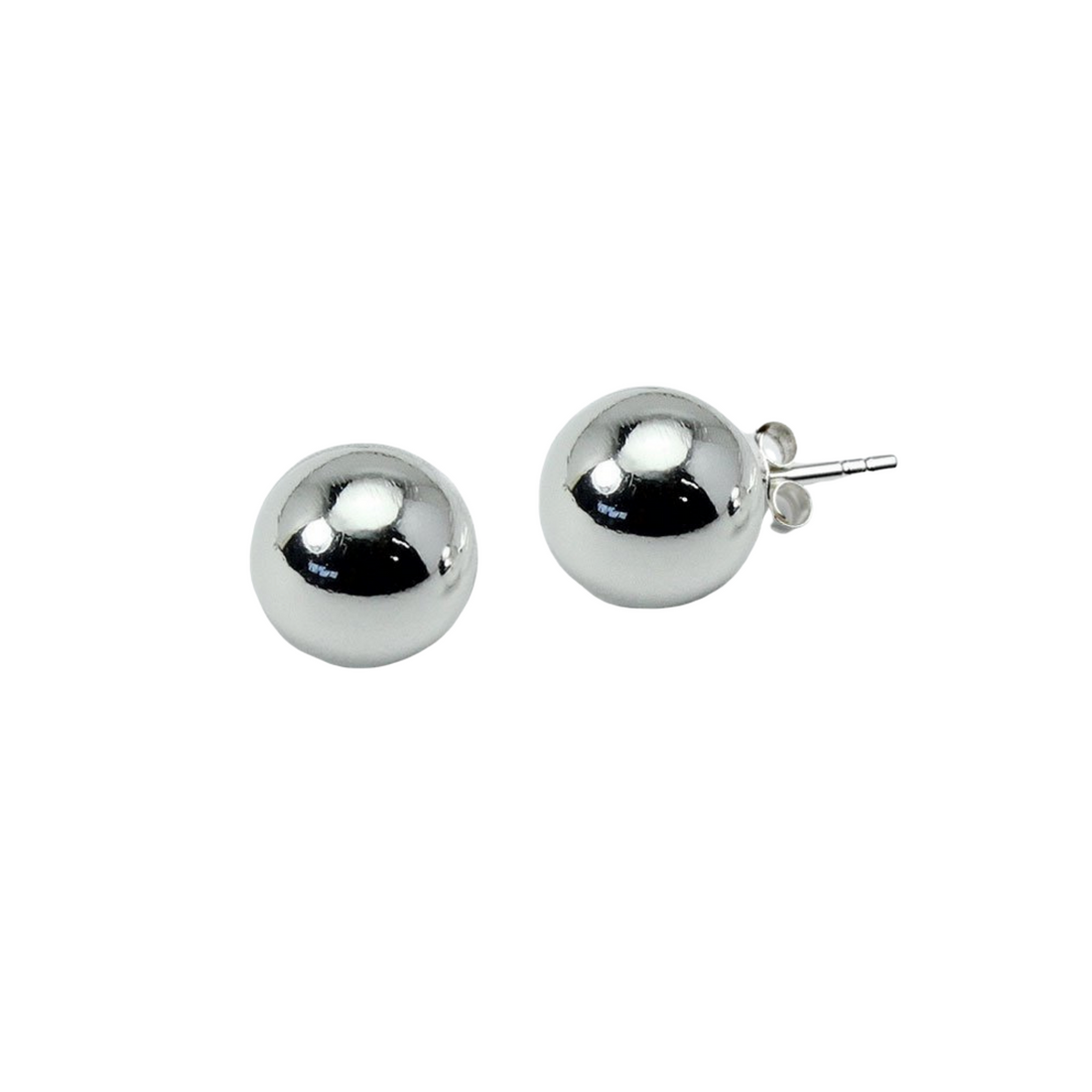 High polish sterling silver 10mm ball stud earrings.