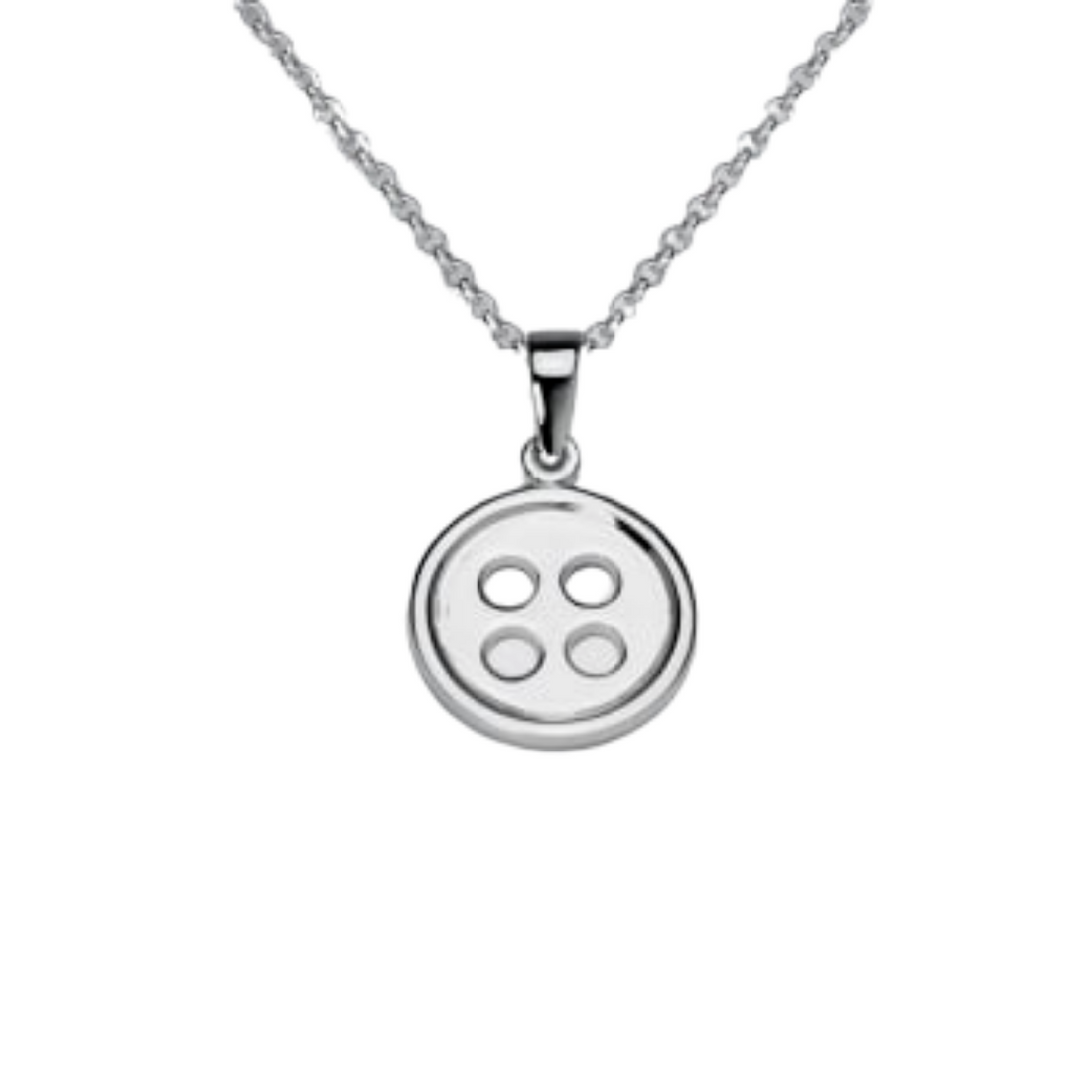 Button necklace on a chain crafted in sterling silver with a high polish finish.