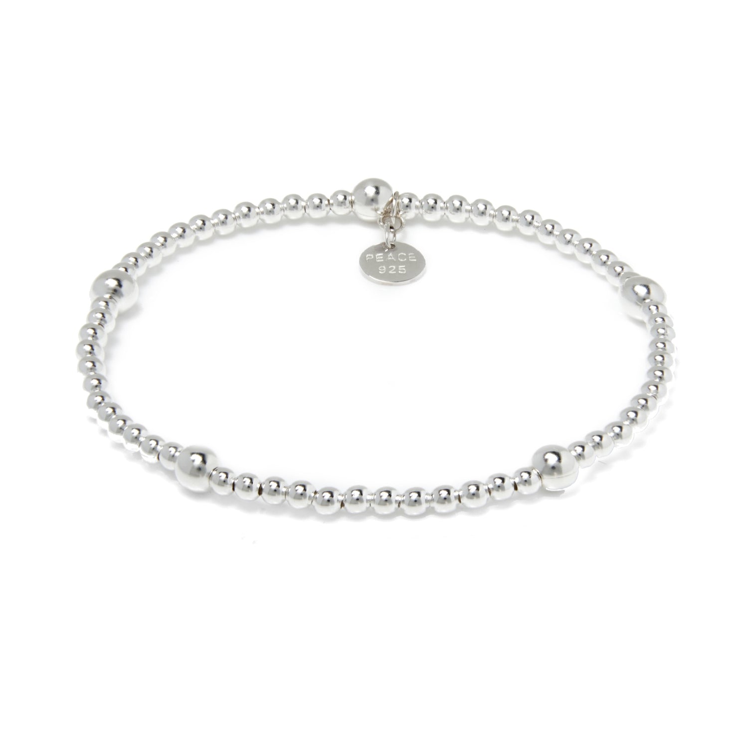 Sterling silver high polish finish ball bead stretch bracelet.