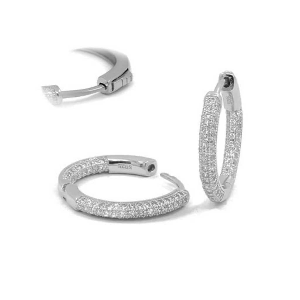 Sterling Silver Hoop Earrings encrusted with Cubic zirconia stones