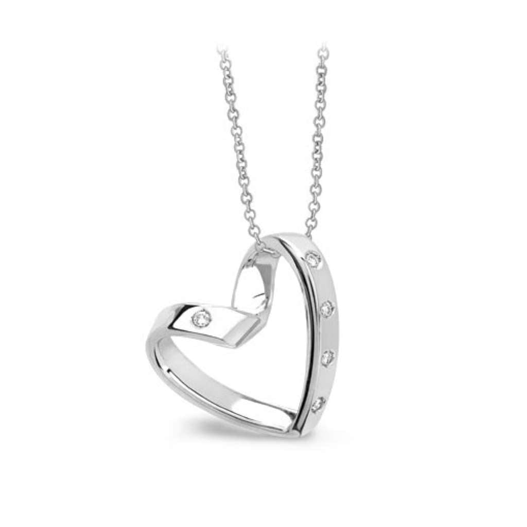 sterling silver heart necklace encrusted in sparkling cubic zirconia stones on chain