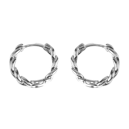 Small huggie hoop earrings crafted in sterling silver featuring elegant twist showing side view only