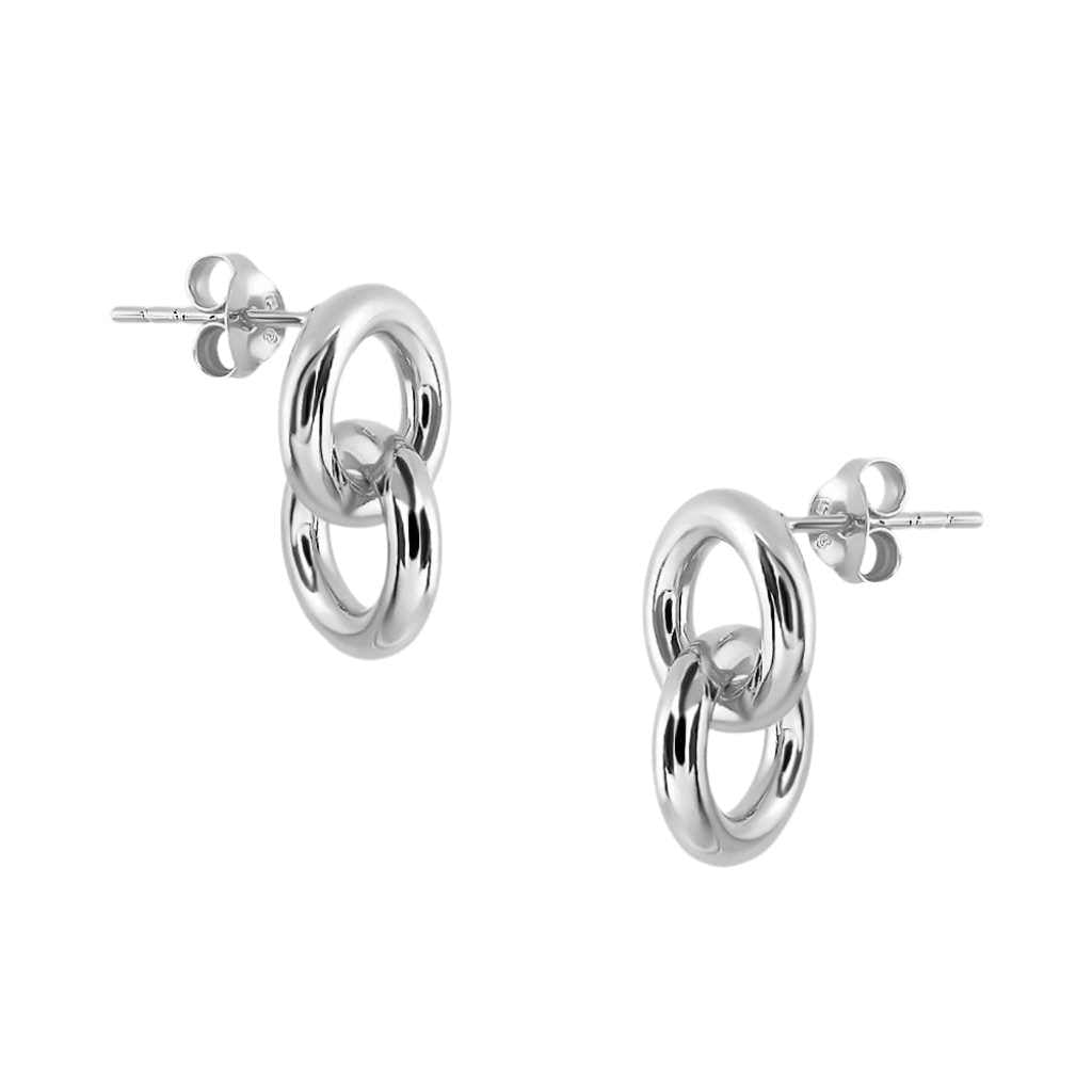 Sterling Silver double link stud earrings with high polish finish.